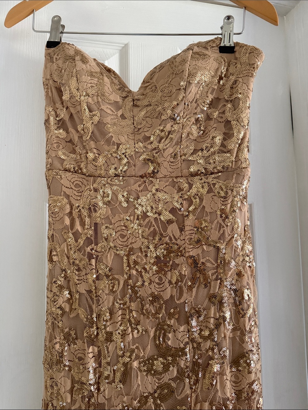 Strapless Sequin Lace Evening Dress in Champagne
